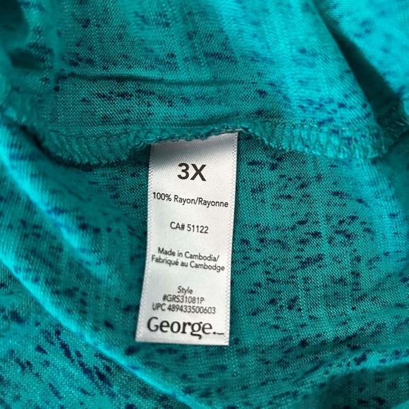 TOP, COLD SHOULDER, BLUE & TEAL, SIZE 3X, LONG LENGTH, VEE NECK, CAP SLEEVES, - Picture 4 of 9